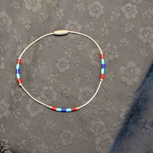 Genuine Liquid Silver Sterling Silver Beads Multicolor Bracelet 7 In - Picture 6 of 7